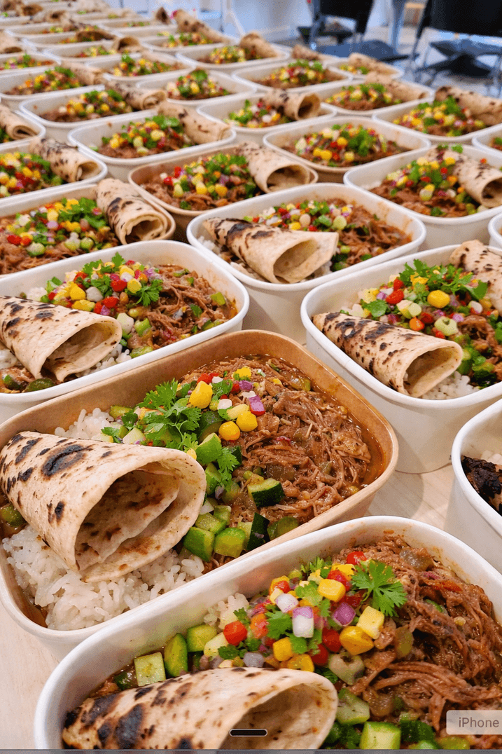 Meal prep bowls lined up
