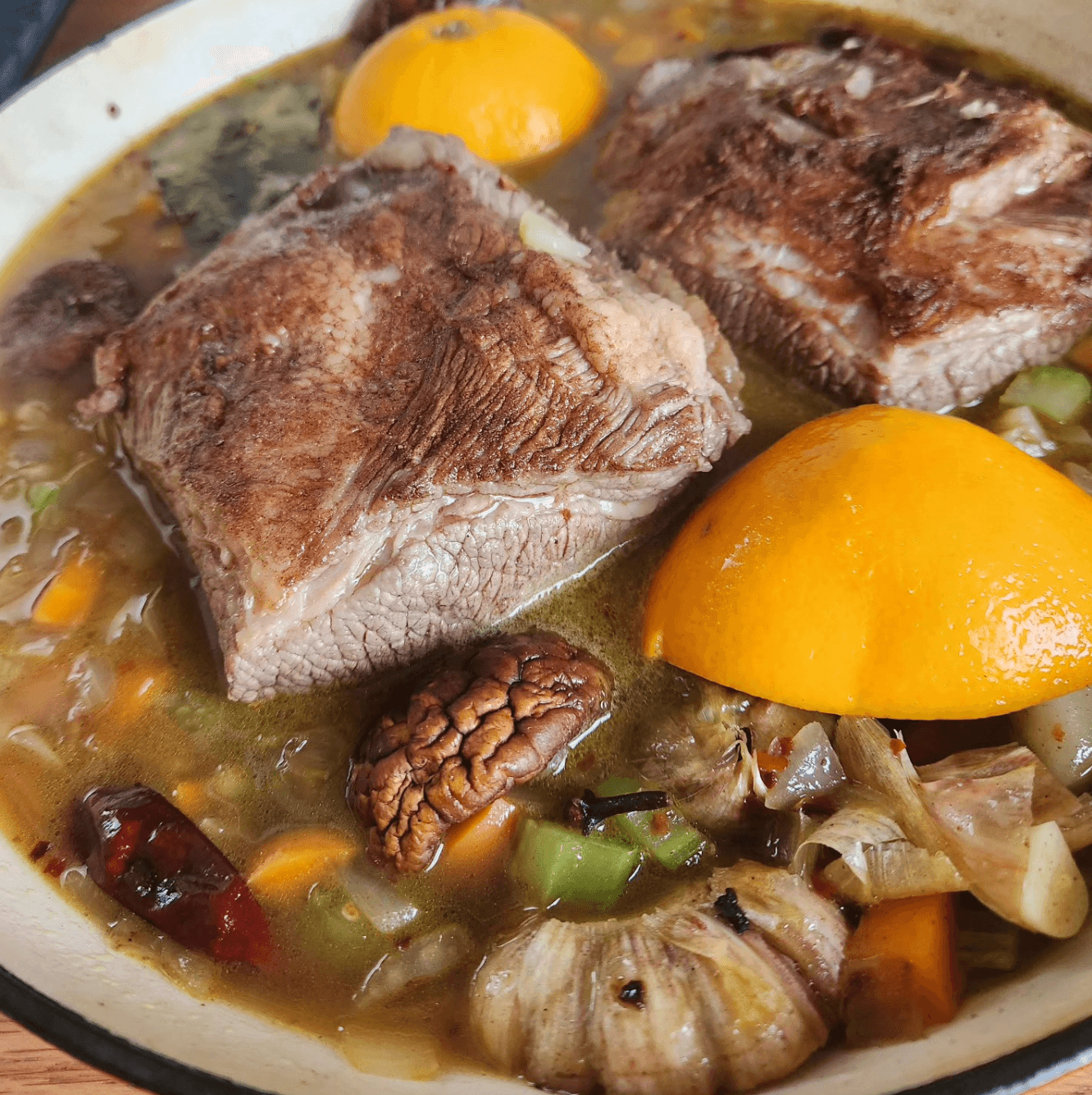 Hearty slow-cooked soup with vegetables